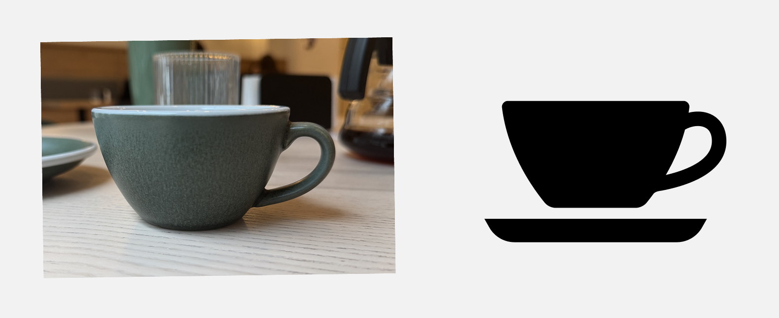 Ліворуч фотографія чашки Loveramics, праворуч піктограма створена на її основі